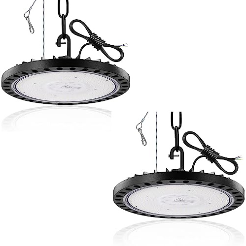 Viugreum 2 Paquets UFO LED 300W, Projecteur LED Exterieur 30000LM Blanc Froid 6500K, IP65 Étanche Eclairage Atelier, Led Industriel UFO Avec Lanyards/Corde de Sécurité pour Garage/Atelier/Parking/Gym