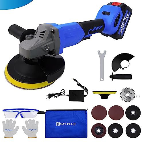 Akku-Winkelschleifer, 21V Winkelschleifer Set mit 3,0Ah Akku, Ladegerät, 10000 U/min bürstenloser Motor mit Trennscheiben, Schleifscheiben und Fächerscheiben, Winkelschleifer Werkzeug für Metall Holz