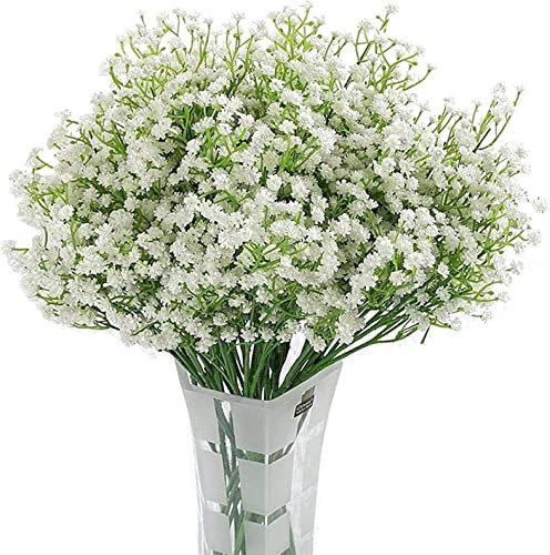 Homcomodar Artificial Flowers Real Touch Babies Breath Flower 6 Pack Fake Plastic Gypsophila Flower Bouquets Bridal Bouquet For Wedding Party DIY Decoration (White)