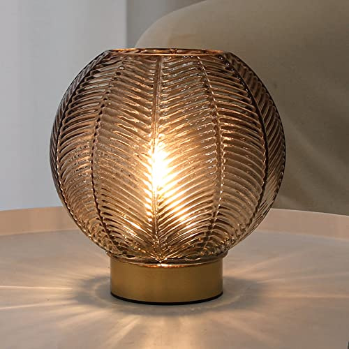LUSHARBOR Battery Operated Lamp with Timer, Small Glass Table Lamp, Decorative Cordless Battery Powered Bedside Lamps for Living Room Shelf Decro Desk -Amber