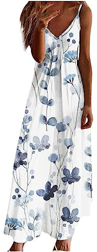 tsaChick Kleid Damen Damen Lässig Gedruckt V-Ausschnitt Halfter Langes Kleid Damen Kleidung Sommerkleid Damen Leicht Sommerkleidung Damen Boho Kleid Damen Elegante Kleider Damen Sommerkleider Damen