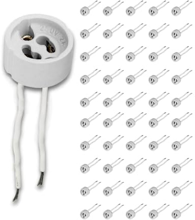Amslight Lot de 50 douilles GU10 avec câble pour LED et halogène, douille LED 230 V, cadre de montage GU10, socle en céramique, câble en silicone de qualité, résistant à la chaleur