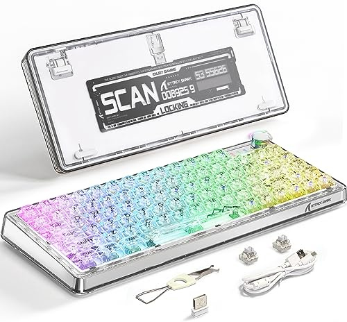 ATTACK SHARK K75 75% TKL Mechanical Gaming Keyboard RGB with Knob, Tri-Mode | Hot-Swap, 4000mAh, 81‑Key Anti‑Ghosting, Gasket Mount, Linear Switches, Clear PC Keycaps, for PC/Mac/PS4 - White