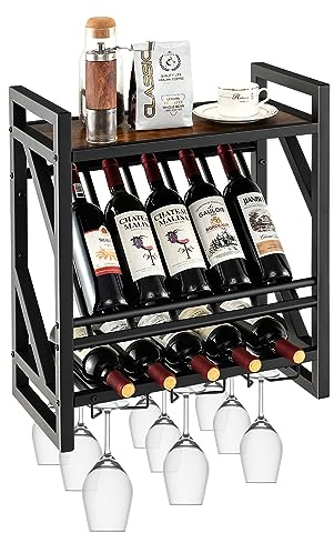 COSTWAY Vinställ i Metall för Väggmontage, 10 Vinflaskor och 12 Vinglas, Industriell Design, Perfekt för Hem, Bar, Kök, Restaurang