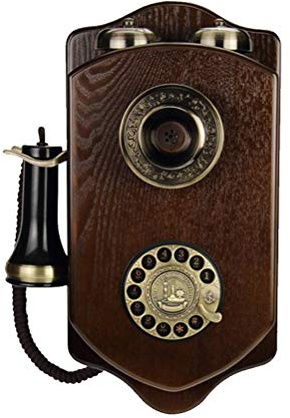 Telefono da parete in stile retrò vintage con quadrante rotante, telefono fisso con filo per casa e salotto, realizzato in legno