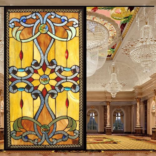 Statisch haftende Sichtschutzfolie Fensterfolie, Wärmeregulierung, Anti-UV-Blockierung, Fensteraufkleber, mattiert, Antik Buntglasfolie, B 16,5 x H 32,2 (42 x 82 cm)