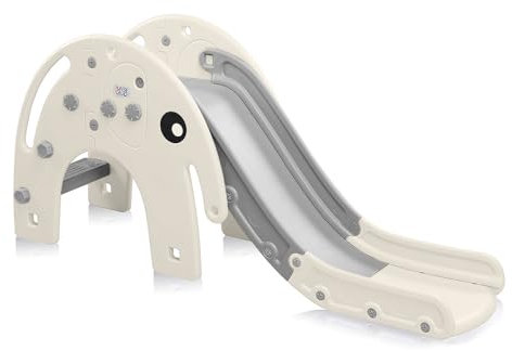 Baby Vivo Kinder Rutsche Kinder Rutsche Gartenrutsche Kleinkinderrutsche Kunststoff Elefant abgerundete Ecken & Kanten für Indoor & Outdoor in Grau/Weiß