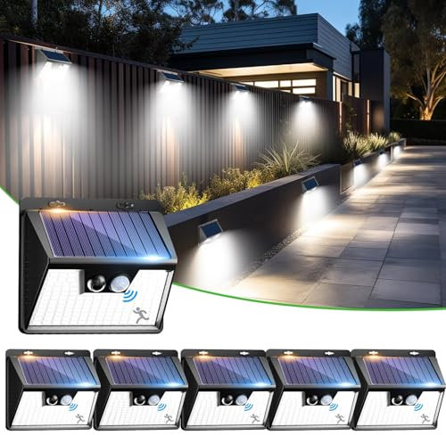 nipify Solar Lights Outdoor Motion Sensor, 6 Pack 140LED 3 Modes IP65 Waterproof Durable Solar Powered Wall Lights for Outside Garden Fence Yard Garage