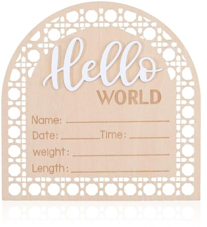 craspire Baby-Ankündigungsschild, 5.5,(5) cm, Holz, Baby-Foto-Requisiten, Hallo Welt, Willkommensschild Für Neugeborene, Geburtsanzeige, Namensschilder Für Mädchen, Jungen, Foto-Requisite, Babyparty