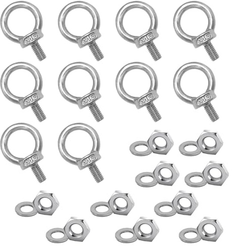 10 Pcs M6 Eye Bolts with Nuts Stainless Steel Lifting Eye Bolt UNC Heavy Duty Marine Grade Shoulder Ring Eyebolt, Eye Bolts with Nuts 1/4