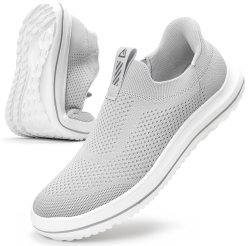 MrToNo Slip On Sneaker spetsfria sneakers för män handfria löparskor lätta andningsbara utomhussport sneakers fritid löparskor, Ljusgrå, 42.5 EU