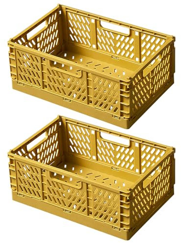 lafo 2 Stück Faltbare Klappbox Klein, Klappboxen Faltbar Stabil, Mehrzweck-Klappkiste, Graue oder Gelbe Aufbewahrungsbox, Aufbewahrungskiste zur Lagerung(Grau, 22*14.7*9.3cm) (Dunkelgelb)