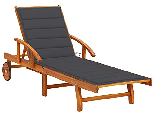 Festnight Sonnenliege Klappbar mit Rollen und Tisch Ausziehbar Gartenliege Holz Liege Outdoor Holzliege Faltbar Liegestuhl Massivholz Relaxliege Garten Verstellbare Rückenlehne und Fußstütze