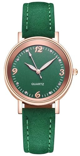 LIWEARE Damenuhr, Damen Analog Quarz Uhr mit PU-Leder Armband, Uhren Damen Klassische Armbanduhr Lässig Quarzuhr Kleideruhr (Grün)