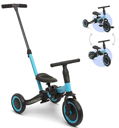 Billy 4-in-1 Kinderfahrrad mit Schiebestange Gio, Blau