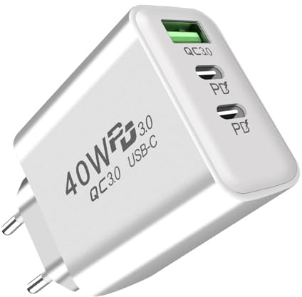 Caricatore USB C - Presa di ricarica rapida da 40 W con 3 porte - Presa USB tipo C Presa di ricarica, adattatore di corrente PD ignifugo per viaggi d'affari uso quotidiano