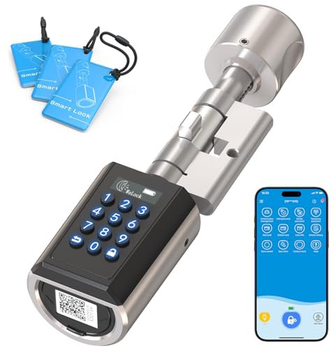 RUILON Smart Lock, cilindro elettronico regolabile 30-70 mm, serratura intelligente, supporta PIN, RFID, APP e chiave di emergenza USB di backup