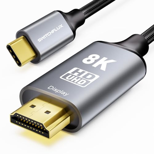 SWITCHFLUX USB C to HDMI 2.1 Cable (8K@60Hz,4K@144Hz,2K@240Hz) 1.8M | Type-C to HDMI Braided Cord,[Thunderbolt 3/4/5 Compatible] for iPhone 15 Series,MacBook Pro/Air,iPad Pro,Surface,Dell,HP