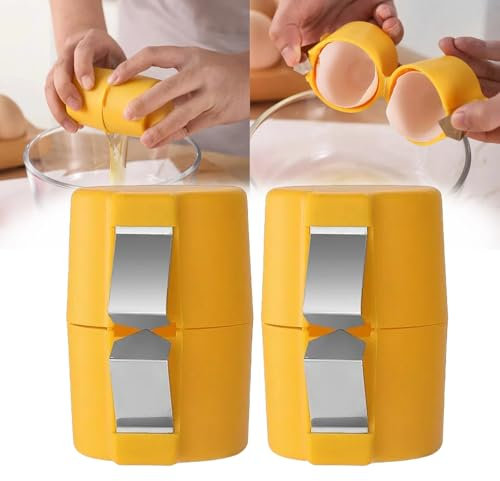 Yellow Egg Cracker Separator - 2PCS Handheld Eggshell Opener, Cutting Tool for Kitchen Gadgets
