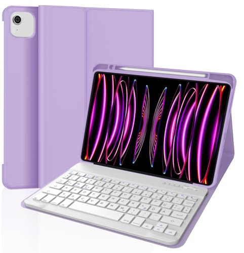 WINCHKING Hülle Mit Tastatur Für iPad Pro 12 9 Zoll 6. Generation, Tastatur Für iPad Pro 12.9 6./5./4./3 Gen(2018-2022), Kabellose Bluetooth Magnetisch Abnehmbarer Mit Qwertz Layout, Hellviolett