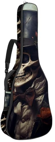 Sac de transport pour guitare acoustique avec deux poches, motif tête de mort d'Halloween, résistant à l'eau, double bandoulière réglable, Tête de mort pour Halloween., 42.9x16.9x4.7 in, Élégant