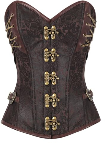 KUOSE Dam fuskläder gotisk steampunk baskiska bustier formkläder spiral stål benad korsett topp, Brunt-2, 8-10