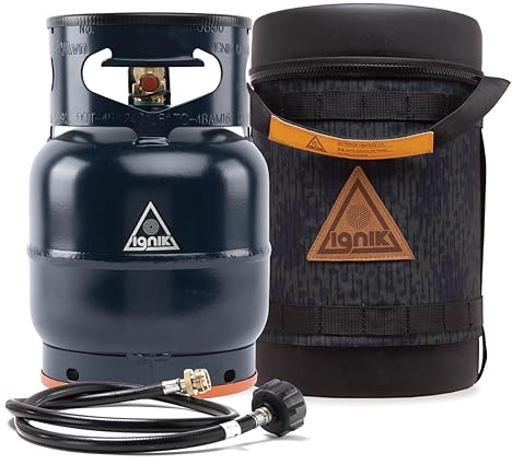 Ignik Refillable Gas Growler Deluxe 5-Pound Propane Tank with Carry Case and Adapter Hose, Arctic Case/Blue Tank