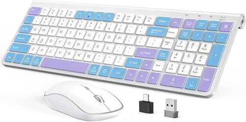 JOYACCESS Combo de teclado y mouse inalámbrico, teclado inalámbrico ergonómico de máquina de escribir con teclado numérico y mouse de computadora para PC, portátil, computadora de computadora, color