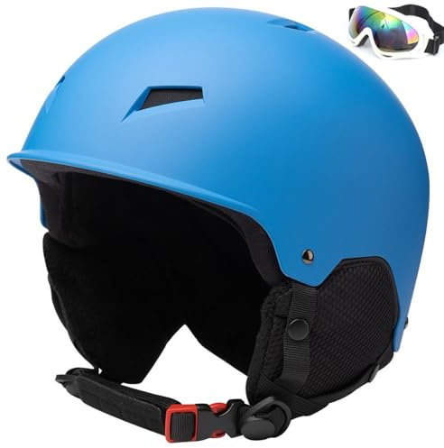 Casco de Esquí y Snowboard para Niños Niñas, Helmet para Jóvenes y Adultos, Casco de Seguridad Deportes de Invierno(B Blue,S(52-55cm))