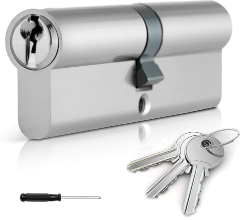 60mm(30T/30) Chrome Euro Cylinder Door Lock with 3 Keys – Anti-Bump Anti-Drill Anti-Pick Barrel High Security for UPVC Wooden, Composite Doors with Screwdriver