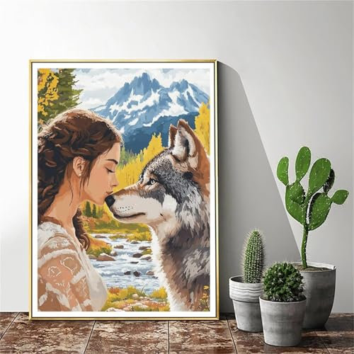 Malen Nach Zahlen Frau Malen Nach Zahlen Erwachsene Wolf Malen Nach Zahlen kinder Paint by Numbers Handgemalt ölgemälde Mit Pinseln und Acrylfarbe kreativ Set für Erwachsene (Rahmenlos) 30x40cm C-464