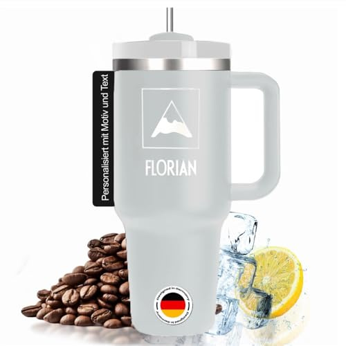 Personalisierter Edelstahl Thermo Trinkbecher mit Lasergravur – 1,1L/40oz Isolierter Tumbler Cup mit Strohhalm – Für Heiß- & Kaltgetränke – Einzigartige Geschenkidee (Weiß)