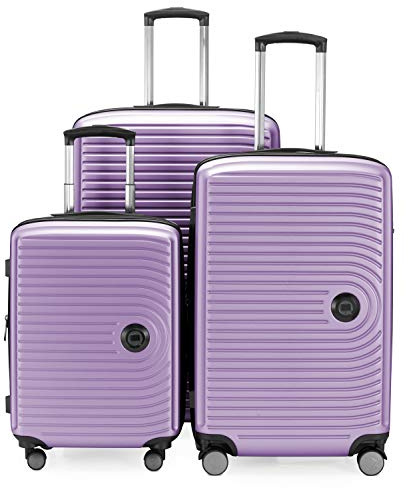 Hauptstadtkoffer Mitte - 3er Kofferset + Digitaler Kofferanhänger - Reisetrolleys 55/68/77 cm + Kofferanhänger mit QR-Code, 4 Doppel-Rollen, Hartschale ABS, XL-Volumenerweiterung, TSA, Flieder