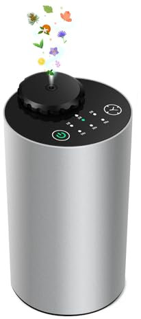 Wasserloser Diffusor für ätherische Öle für Zuhause, batteriebetrieben, kabellos, mit Timing und 3 Nebelstufen, Auto, Schlafzimmer, Zimmer, Büro，Schwarze Aluminiumlegierung (E10silver)
