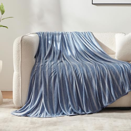 SLEEP ZONE Kühldecken für heiße Schläfer, Sommerdecke, dünn, leicht, für Bett, Couch, Arc-Chill Q-Max 0,5 kühlende Überwurfdecke bei Nachtschweiß (blau gestreift, 127 x 178 cm)