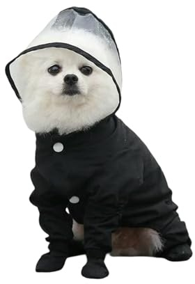 XGMTHBDD Poncho Regen Hund Regenmantel Regen Stiefel Schuhe Für Kleine Hunde Haustier Kapuze Vier-Bein Jacke Welpe Regenmantel wasserdichte Katze Kleidung Jumpsuit Strampler-schwarz-45x37cm