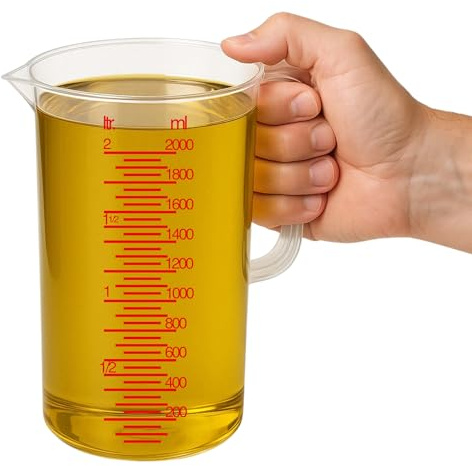 CHEFZOCO Jarra Medidora, Vaso medidor, Recipiente medidor para la cocina, Apto para calentar en microondas, Asa Ergonómica, Capacidad de 2.50 Litros, Plástico, Transparente