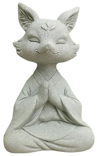 livelyfish Meditating Buddha Fox Statue Aquarium Zen Statue Yoga Animal Figurines Sandstone Sculpture for Fish Tank Garden Tabletop Decor, S1