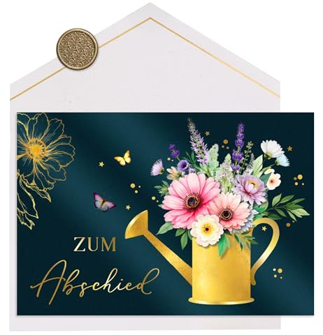 Joli Coon Premium Abschiedskarte Kollegen ELEGANT, Wachssiegel, mit Kuvert | 300g Perlmuttpapier, Schimmereffekt, Goldveredelung, Fine-Art-Kuvert, für persönliche Abschiedsworte