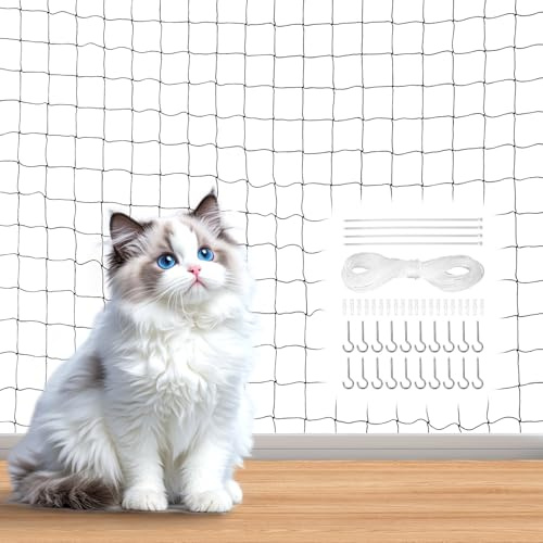 Qiimenguer Katzennetz für Balkon Ohne Bohren- 3x6m Katzenschutznetz Mit Befestigungsseil und Zubehör, Wetterfest und UV-beständig, für Fenster, Dachfenster, Balkone.