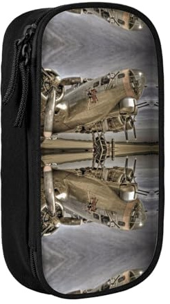 NBHDZENGW Old Plane Large Capacity Double Layer Pencil Case,Custom Printed Durable Polyester Organizer for School, Office, Travel, Art Supplies Makeup