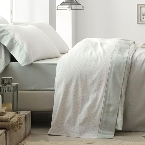 Burrito Blanco | Sábanas de Franela de algodón | Cama de 135cm. (+Medidas Disponibles) | Diseño 576 | Color Laurel (135x190/200cm.)