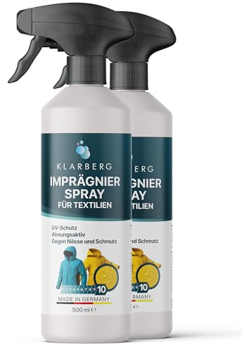 KLARBERG Textil Imprägnierspray für Jacken und Outdoor Kleidung | Schützt Jacken & Outdoor-Kleidung sowie Sofa & Teppich vor Schmutz & Flecken. Farblos und schonend für Farbe und Material.
