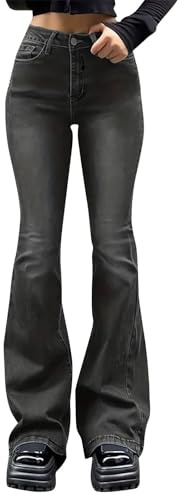 Jeanshose Damen High Waist Baggy - Jeans Bootcut Damen Stretch Hüftjeans Skinny Schlaghose Elegante Vintage Flared-Hosen Baggy Y2K Denimhose Hiphop Streetwear Locker Jogginghose