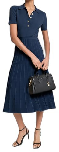 Michael Kors Women's Fit and Flare Midi Polo Dress, Midnight Blue, M