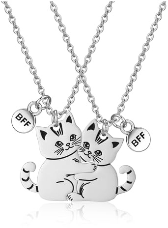 AllerPierce BFF Friendship Necklace for 2 Girls, Cute Best Friend Matching Cat Necklace Jewellery Best Friends Friendship Gifts for Friends Women Girls Bestie Birthday Christmas Graduation