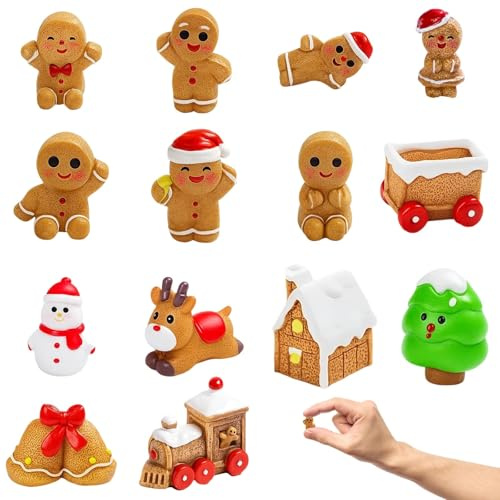 DvBCNMe 14 Stück Wichtel Zubehör Weihnachten, Miniatur Lebkuchenmann Weihnachtsdeko, Festliche Mini Weihnachtsdeko für Puppenhäuser und Kreativprojekte, Bastelliebhaber