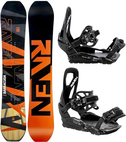 Raven Set de Snowboard: Tabla de Snowboard Barracuda Carbon Orange + Fijaciones s230 (153 cm + Fijaciones s230 Black M/L)