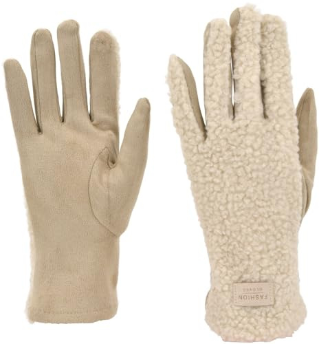 styleBREAKER Damen Touchscreen Handschuhe Plüsch | Leitfähige Fasern an 2 Fingern für Displays, 18-21 cm Handumfang, elastischer 90% Polyester-Mix.