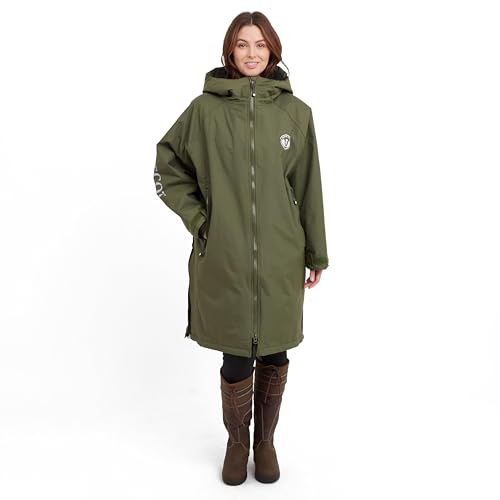 Royal Scot Neve Waterproof Riding Aquarobe Jacket, 2-Layer Fabric, Deep Pile Fleece Lined, Long Length, Oversized Fit, with Hood and Zipped Pockets (UK, Alpha, M, Regular, Regular, Olive)